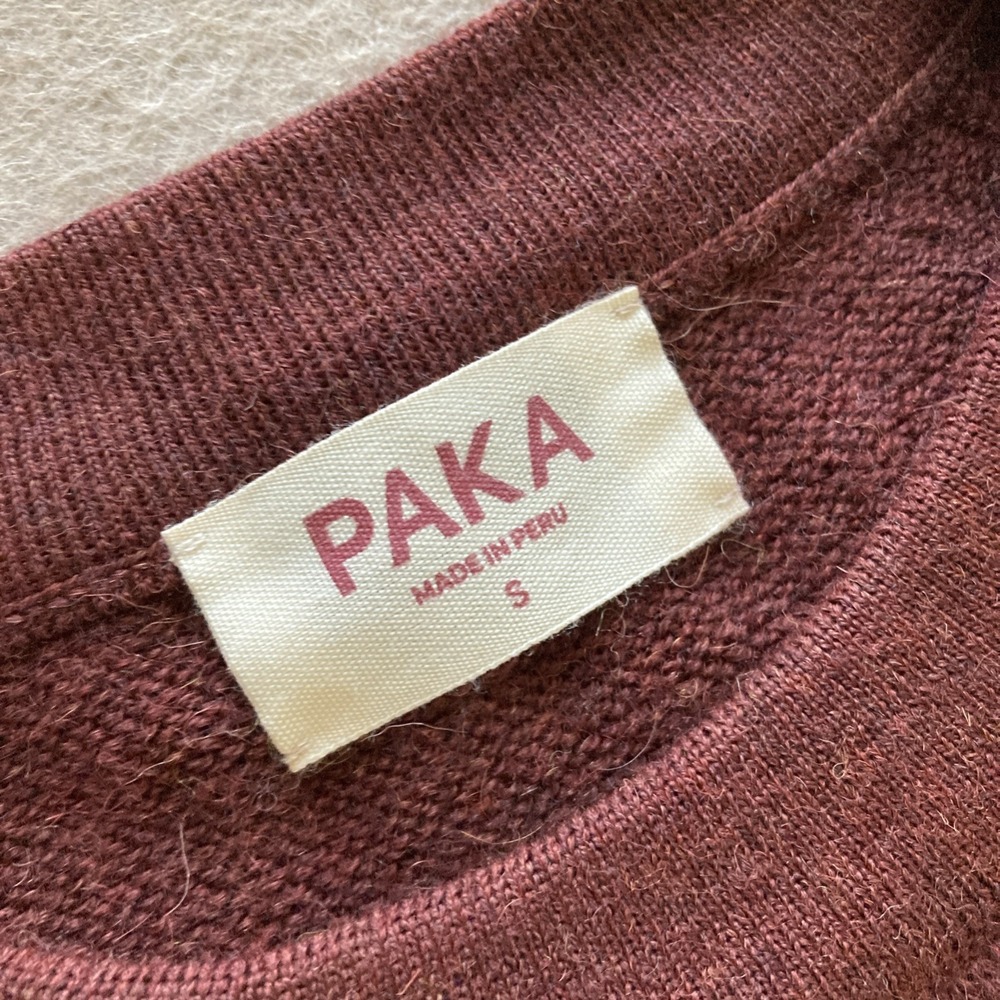 PAKA Original Crew Sweater Men's Sz S New Burgundy Alpaca Blend Handmade - Picture 3 of 11